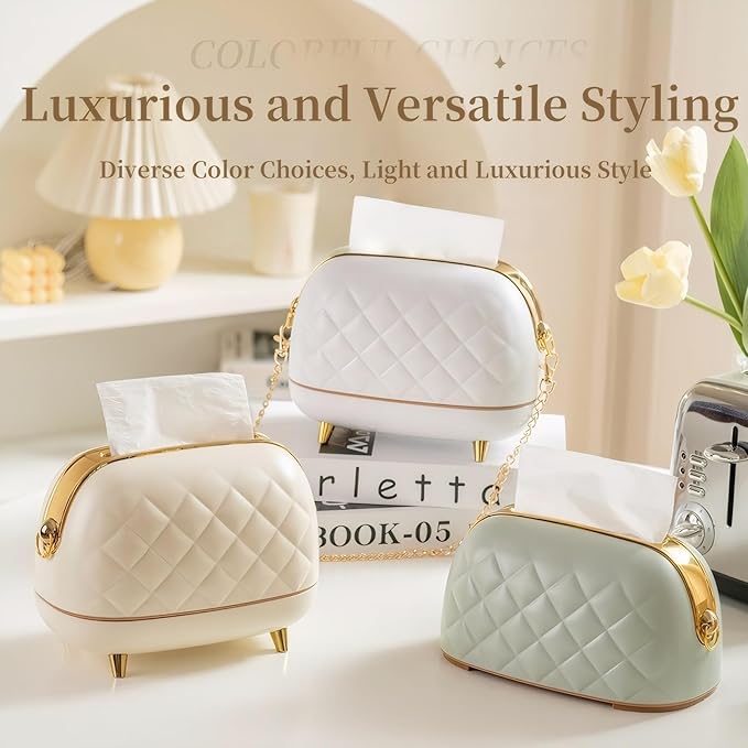 Creativity Acrylic Tissue Box Holder,Light Luxury Simple Style with Gold Decor