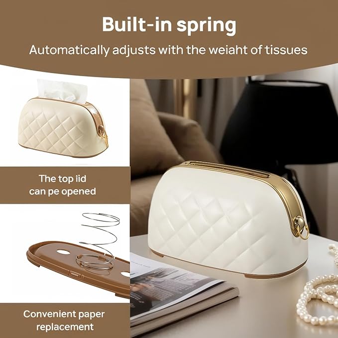 Creativity Acrylic Tissue Box Holder,Light Luxury Simple Style with Gold Decor
