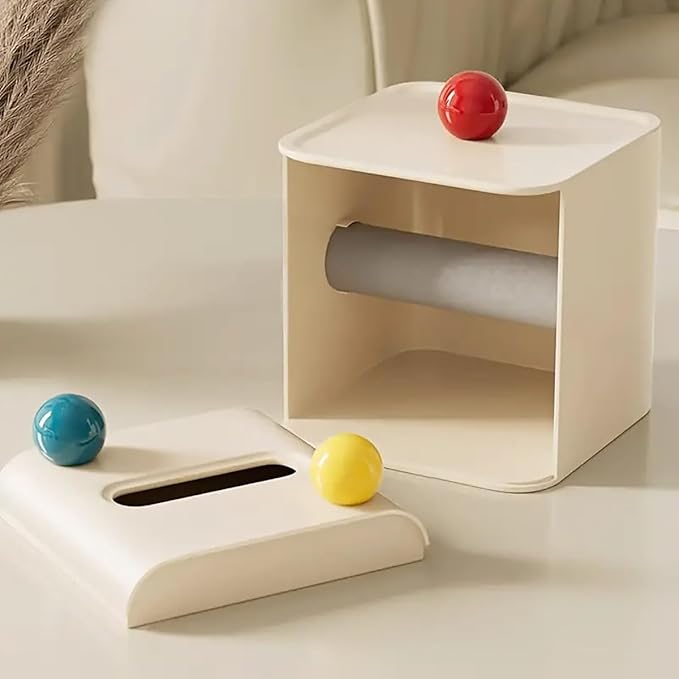 1PC Cream Style Tissue Box with Lid and Colourful Balls