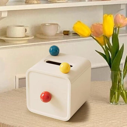 1PC Cream Style Tissue Box with Lid and Colourful Balls