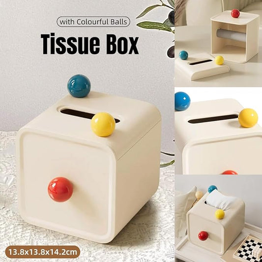 1PC Cream Style Tissue Box with Lid and Colourful Balls