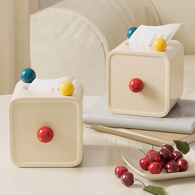 1PC Cream Style Tissue Box with Lid and Colourful Balls