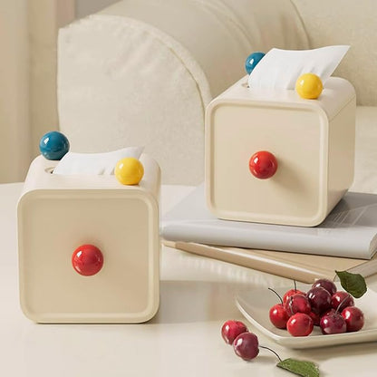 1PC Cream Style Tissue Box with Lid and Colourful Balls