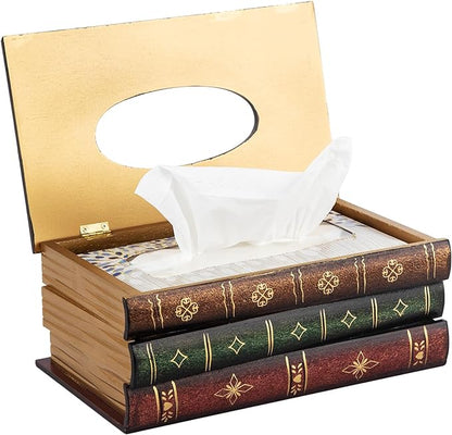 Crafted Classical Retro Wooden Antique Book Tissue Box
