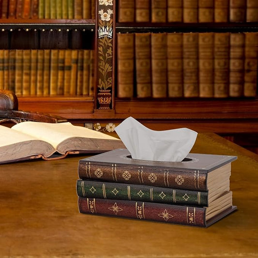 Crafted Classical Retro Wooden Antique Book Tissue Box