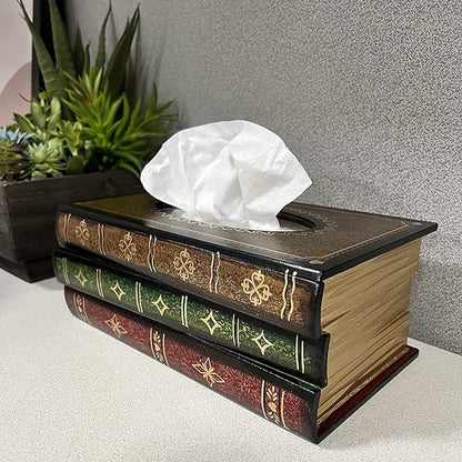Crafted Classical Retro Wooden Antique Book Tissue Box