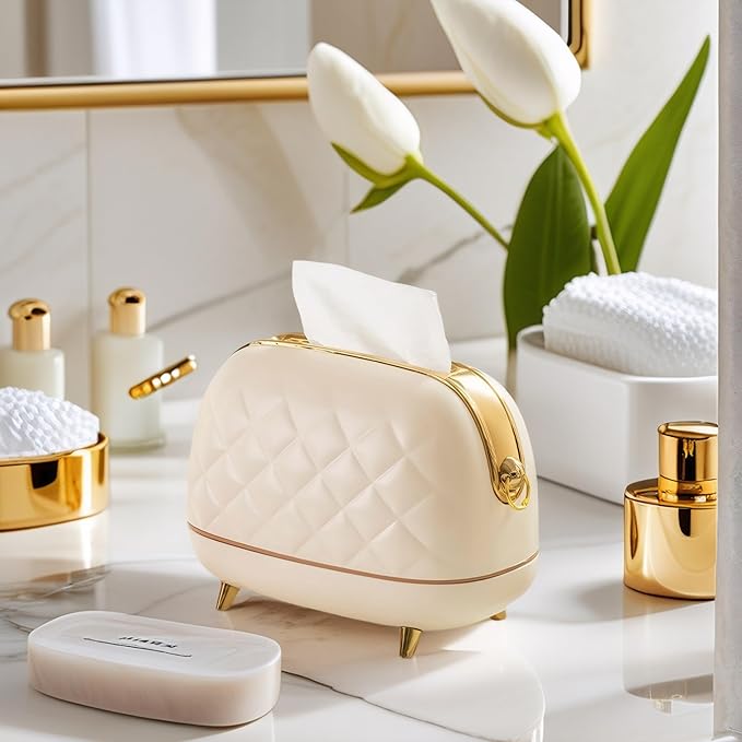 Creativity Acrylic Tissue Box Holder,Light Luxury Simple Style with Gold Decor