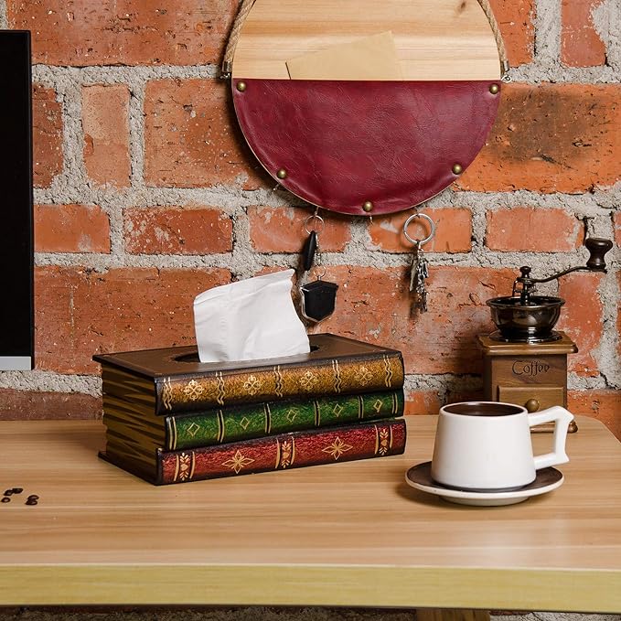 Crafted Classical Retro Wooden Antique Book Tissue Box