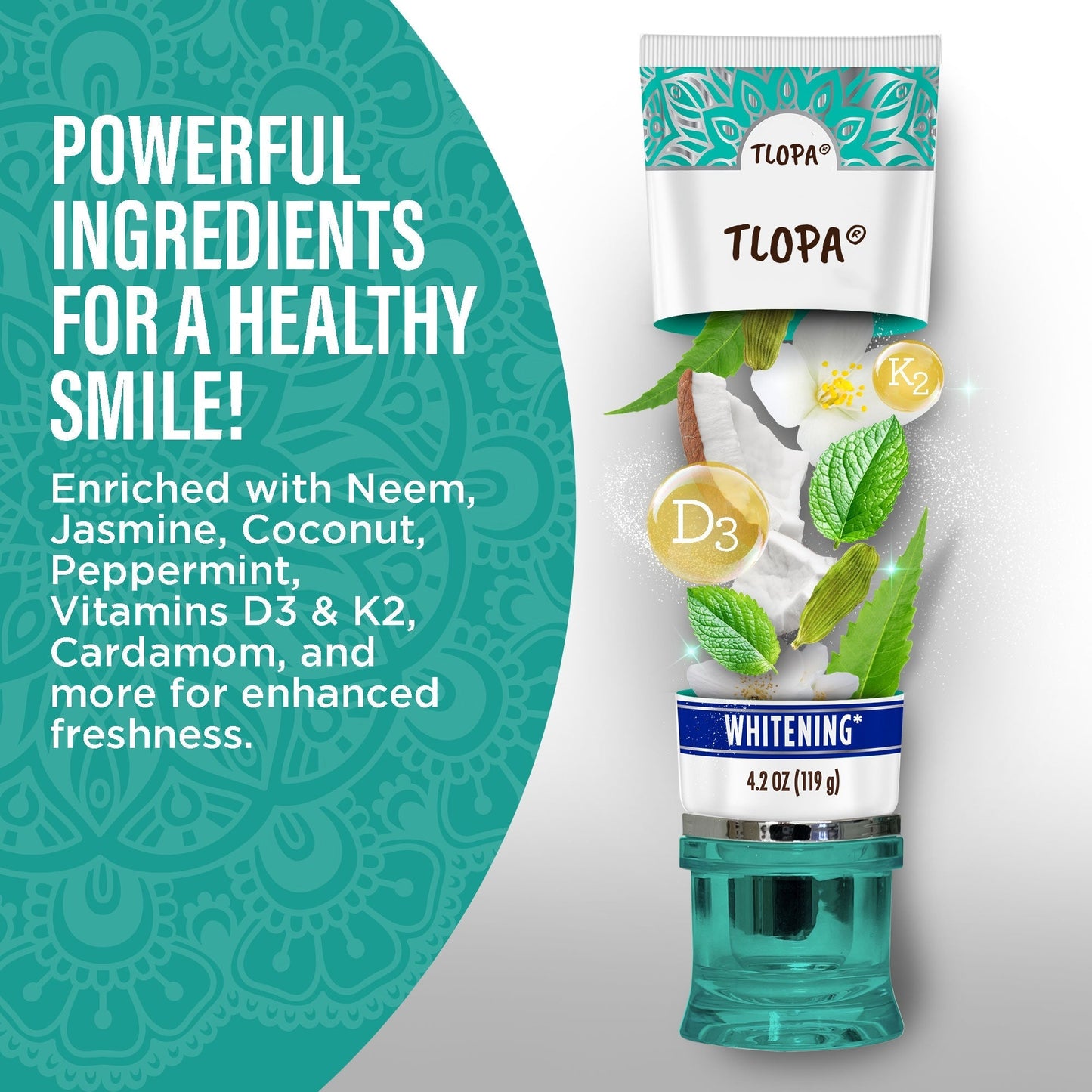 TLOPA® Coconut Mint Fluoride-Free Hydroxyapatite Whitening Toothpaste