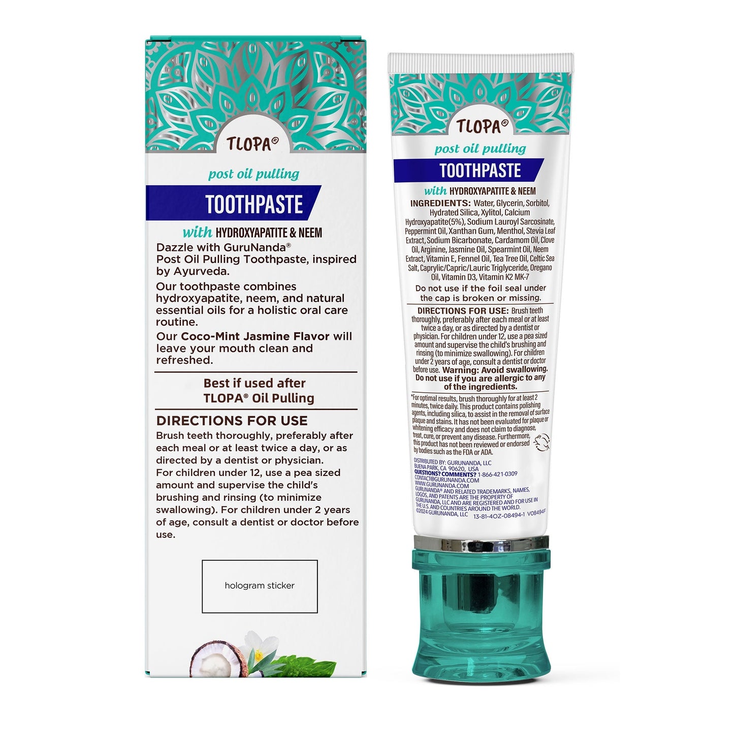 TLOPA® Coconut Mint Fluoride-Free Hydroxyapatite Whitening Toothpaste